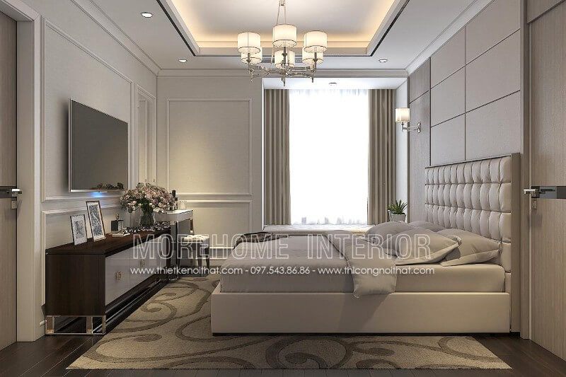 Lựa chọn tone màu trắng chủ đạo, mẫu giường ngủ đẹp đầy tinh tế này một phần không thể thiếu cho không gian phòng ngủ lịch sự và tiện nghi
